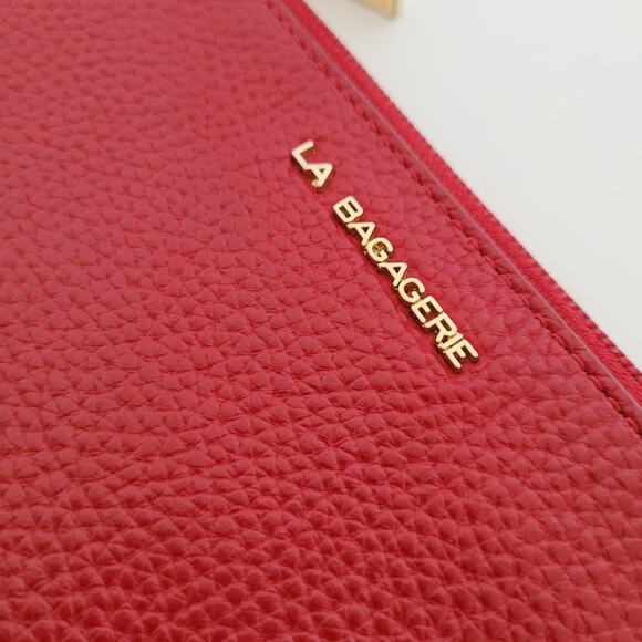 La Bagagerie Shrink Leather Wallet Red Corner Zip Red Geniue Leather Designer - Picture 10 of 10